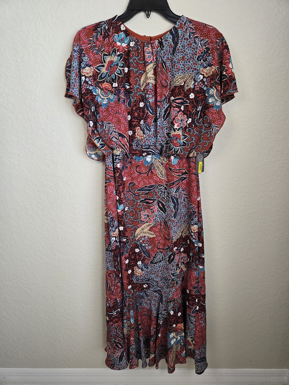 Floral/Paisley Print Midi Dress - Red Multicolor Boho